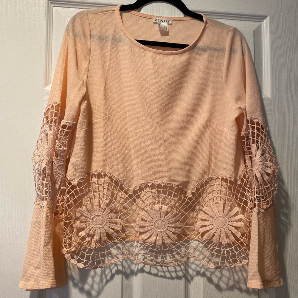 VENUS Blush Crochet Hem Long Sleeve Tee